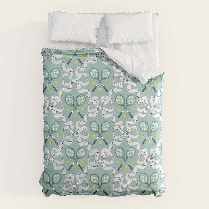 Tennis Trellis Bows in Teal Duvet Cover Gallery Image 6