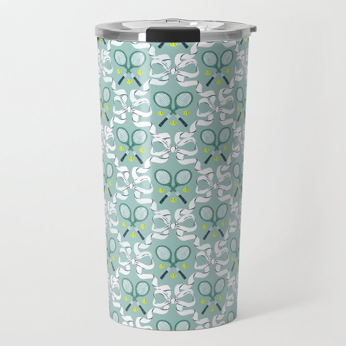 Tennis Trellis Bows in Teal Travel Mug Gallery Image 1