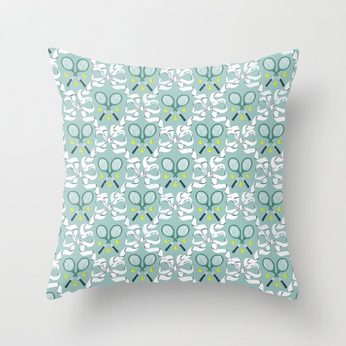 Tennis Trellis Bows in Teal Throw Pillow Gallery Image 6