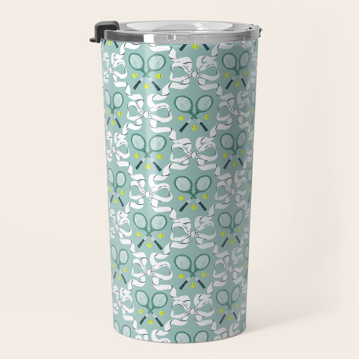 Tennis Trellis Bows in Teal Travel Mug Gallery Image 3