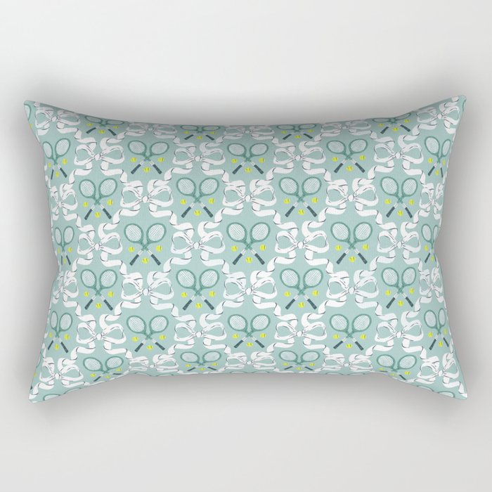 Tennis Trellis Bows in Teal Rectangular Pillow Gallery Image 2