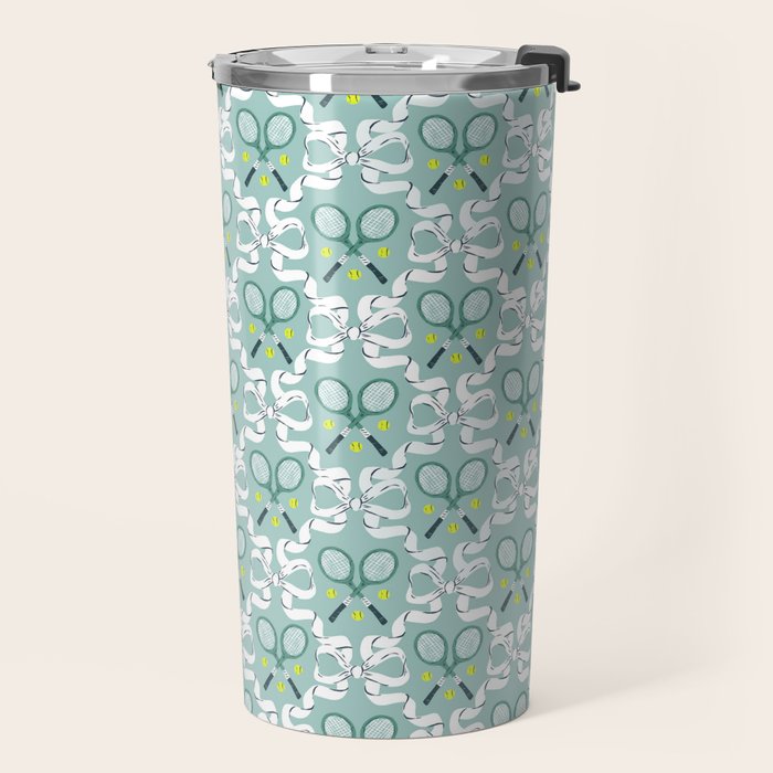 Tennis Trellis Bows in Teal Travel Mug Gallery Image 2