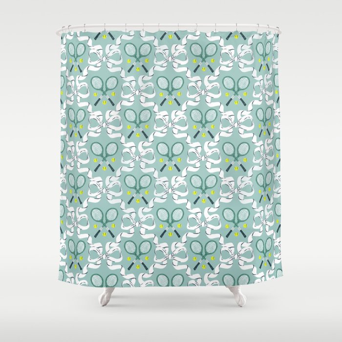 Tennis Trellis Bows in Teal Shower Curtain Gallery Image 1