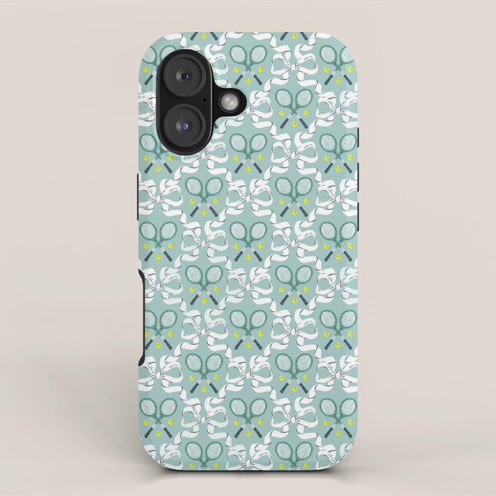 Tennis Trellis Bows in Teal iPhone Case Gallery Image 1
