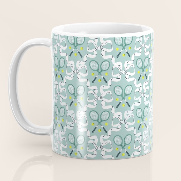 Tennis Trellis Bows in Teal Coffee Mug Gallery Image 3