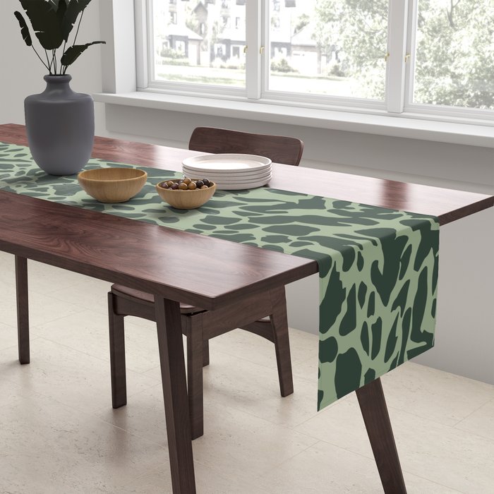 Leopard Print Pattern in Dark and Sage Green Table Runner Gallery Image 2