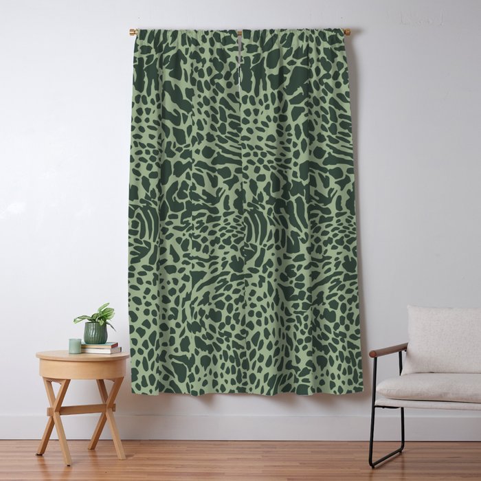Leopard Print Pattern in Dark and Sage Green Window Curtain Gallery Image 1