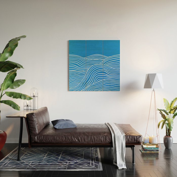 French Blue Ocean Waves Wood Wall Art Gallery Image 2
