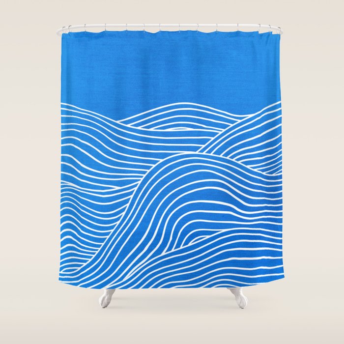 French Blue Ocean Waves Shower Curtain Gallery Image 1