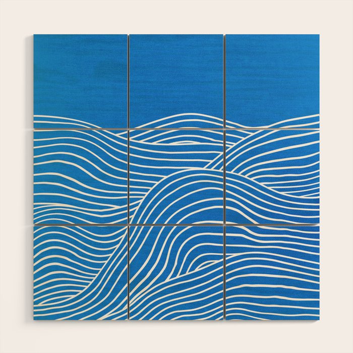 French Blue Ocean Waves Wood Wall Art Gallery Image 1