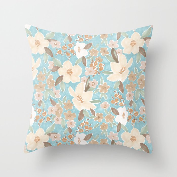 Ditsy Marker Florals - Turquoise Throw Pillow Gallery Image 6