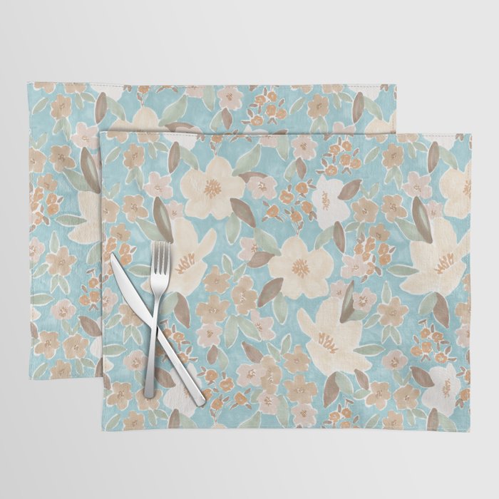 Ditsy Marker Florals - Turquoise Placemat Gallery Image 1