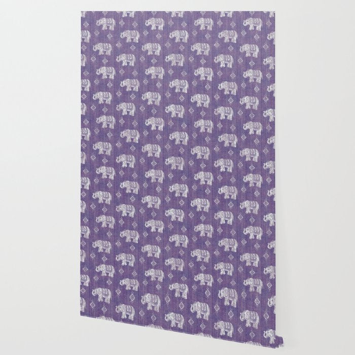Elephants on Linen - Amethyst Wallpaper Gallery Image 2