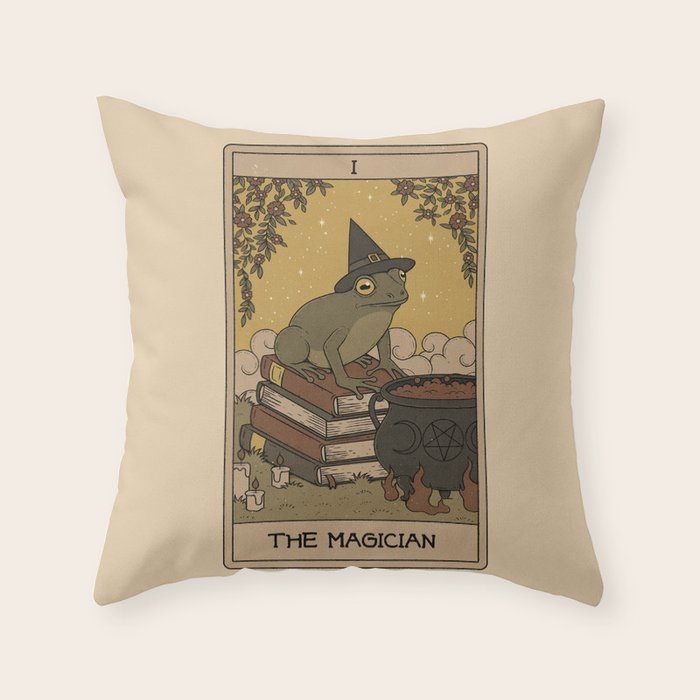 The Magician - Frog Tarot Throw Pillow Gallery Image 1