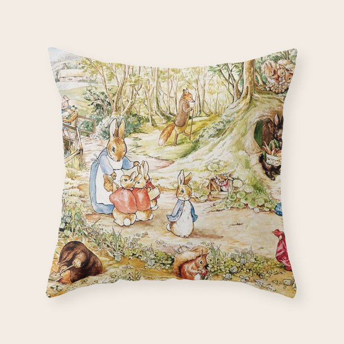 Peter Rabbitâs Neighbourhood by Beatrix Potter Throw Pillow Gallery Image 6