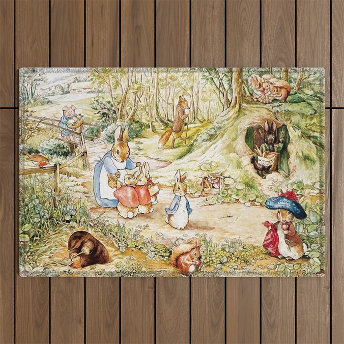 Peter Rabbitâs Neighbourhood by Beatrix Potter Outdoor Rug Gallery Image 1