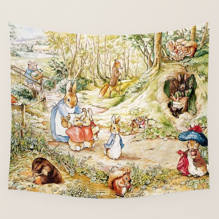 Peter Rabbitâs Neighbourhood by Beatrix Potter Wall Tapestry Gallery Image 1