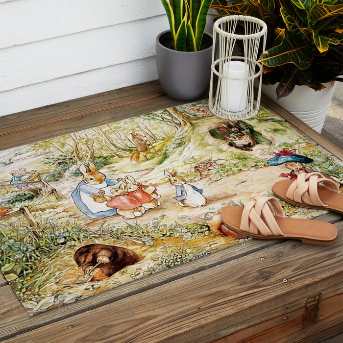 Peter Rabbitâs Neighbourhood by Beatrix Potter Outdoor Rug Gallery Image 2