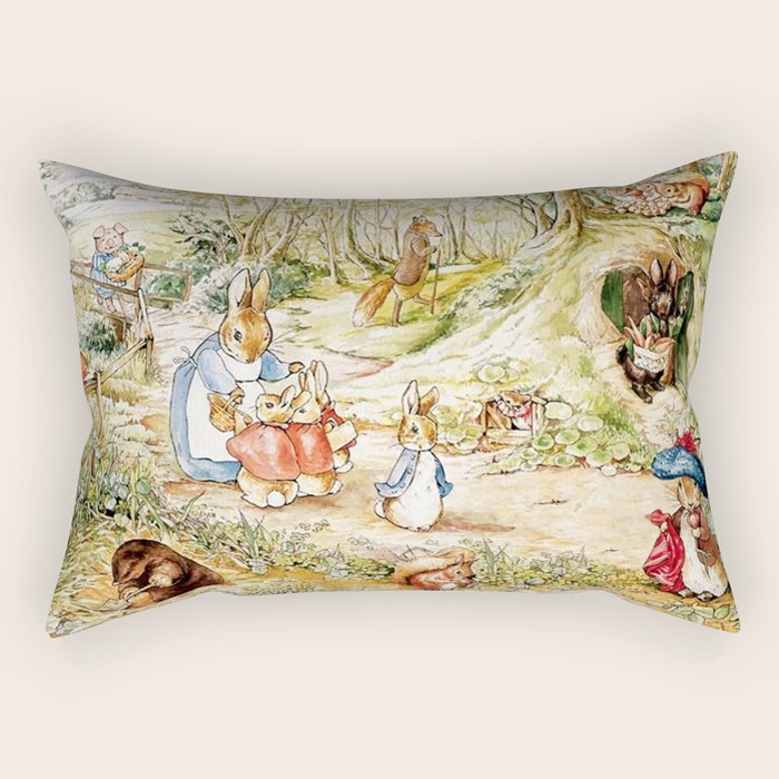 Peter Rabbitâs Neighbourhood by Beatrix Potter Rectangular Pillow Gallery Image 2