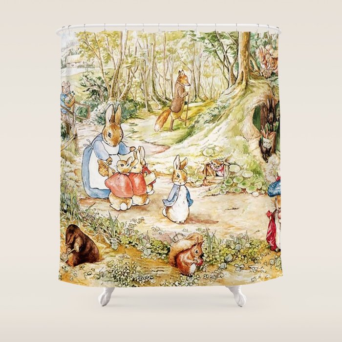 Peter Rabbitâs Neighbourhood by Beatrix Potter Shower Curtain Gallery Image 1