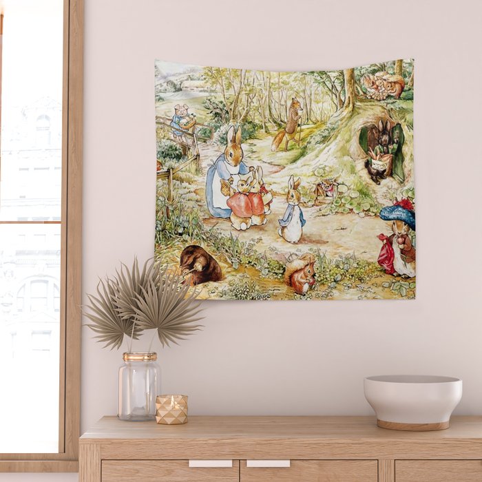 Peter Rabbitâs Neighbourhood by Beatrix Potter Wall Tapestry Gallery Image 2