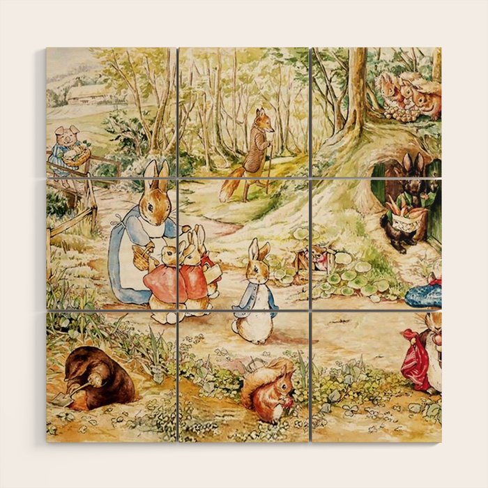 Peter Rabbitâs Neighbourhood by Beatrix Potter Wood Wall Art Gallery Image 1