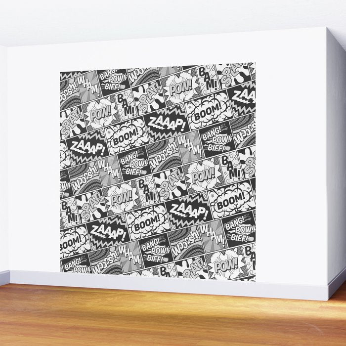 Black and White Modern Comic Book Superhero Pattern Color Colour Cartoon Lichtenstein Pop Art Wall Mural Gallery Image 2