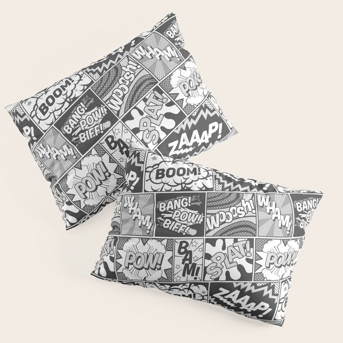 Black and White Modern Comic Book Superhero Pattern Color Colour Cartoon Lichtenstein Pop Art Pillow Sham Gallery Image 1
