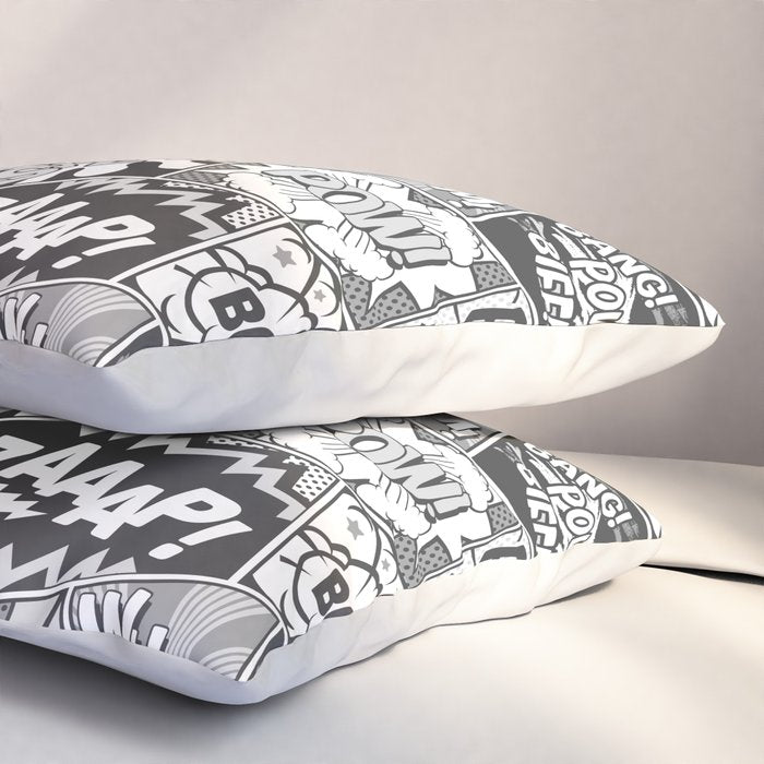 Black and White Modern Comic Book Superhero Pattern Color Colour Cartoon Lichtenstein Pop Art Pillow Sham Gallery Image 3