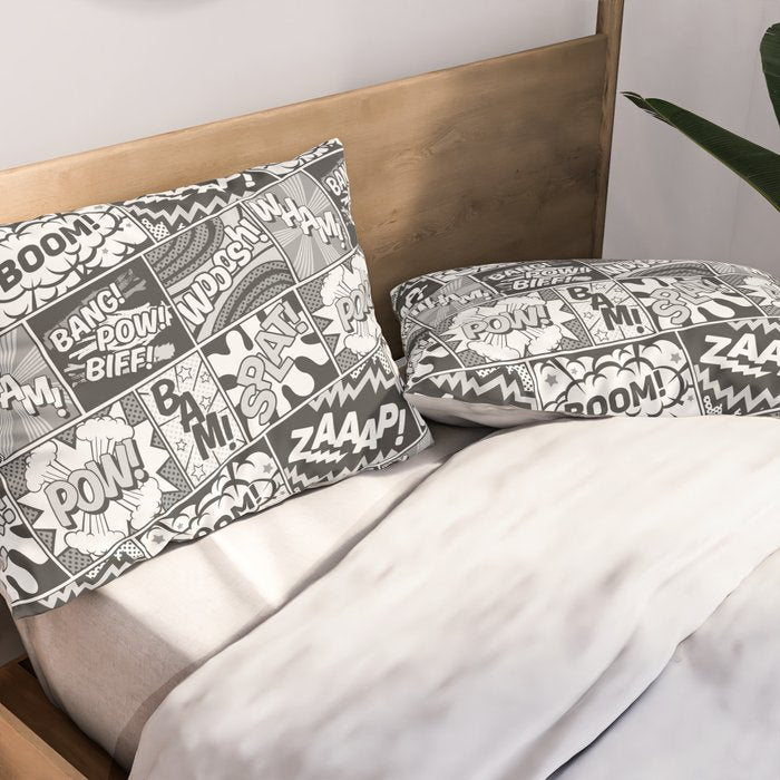 Black and White Modern Comic Book Superhero Pattern Color Colour Cartoon Lichtenstein Pop Art Pillow Sham Gallery Image 2