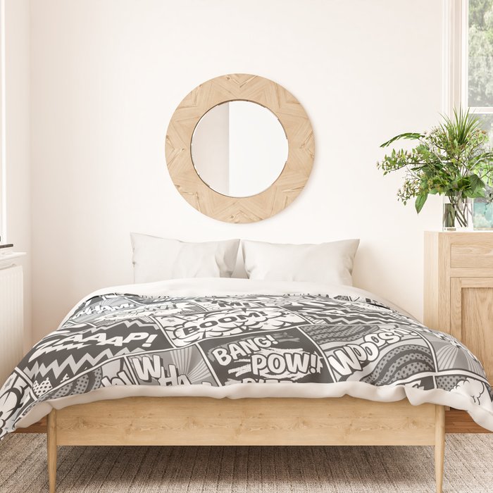 Black and White Modern Comic Book Superhero Pattern Color Colour Cartoon Lichtenstein Pop Art Duvet Cover Gallery Image 3