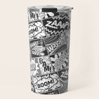 Black and White Modern Comic Book Superhero Pattern Color Colour Cartoon Lichtenstein Pop Art Travel Mug Gallery Image 1