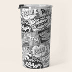 Black and White Modern Comic Book Superhero Pattern Color Colour Cartoon Lichtenstein Pop Art Travel Mug Gallery Image 3