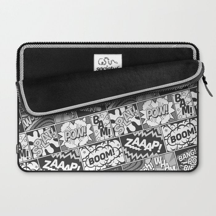 Black and White Modern Comic Book Superhero Pattern Color Colour Cartoon Lichtenstein Pop Art Laptop Sleeve Gallery Image 2