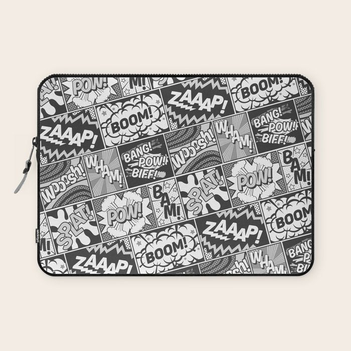 Black and White Modern Comic Book Superhero Pattern Color Colour Cartoon Lichtenstein Pop Art Laptop Sleeve Gallery Image 1