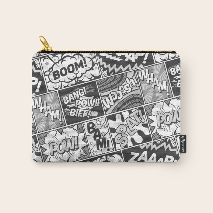 Black and White Modern Comic Book Superhero Pattern Color Colour Cartoon Lichtenstein Pop Art Carry All Pouch Gallery Image 1