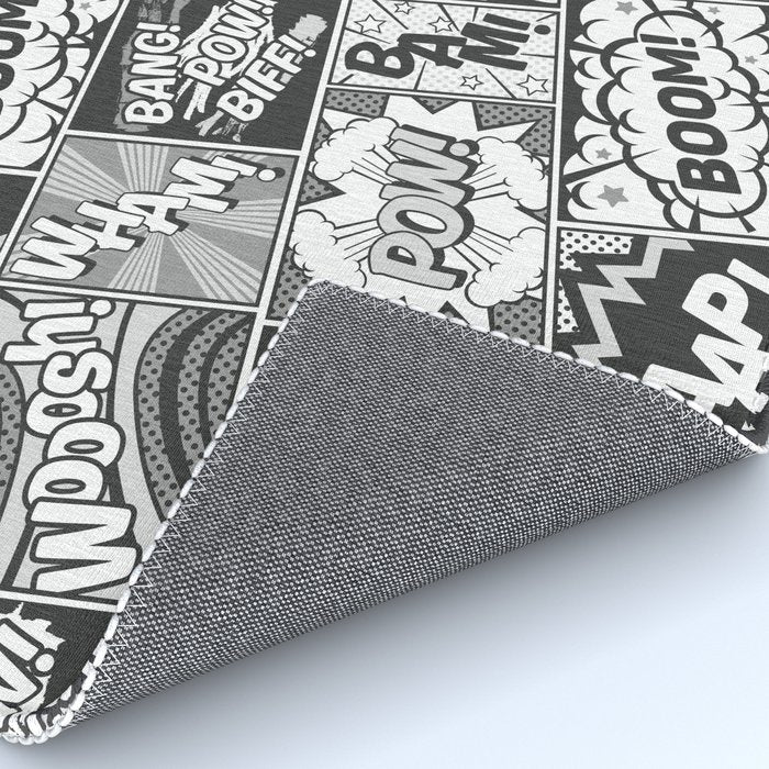Black and White Modern Comic Book Superhero Pattern Color Colour Cartoon Lichtenstein Pop Art Rug Gallery Image 4