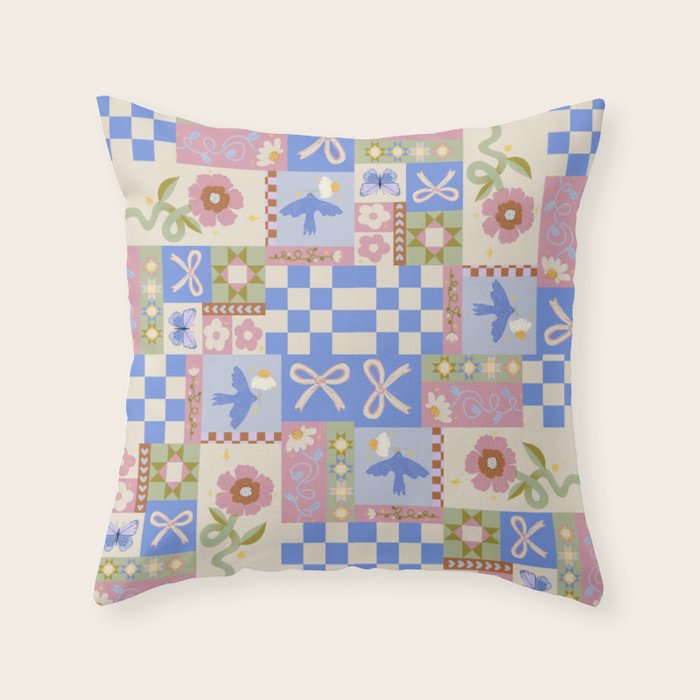 Whimsical Folk Garden Collage Throw Pillow Gallery Image 6