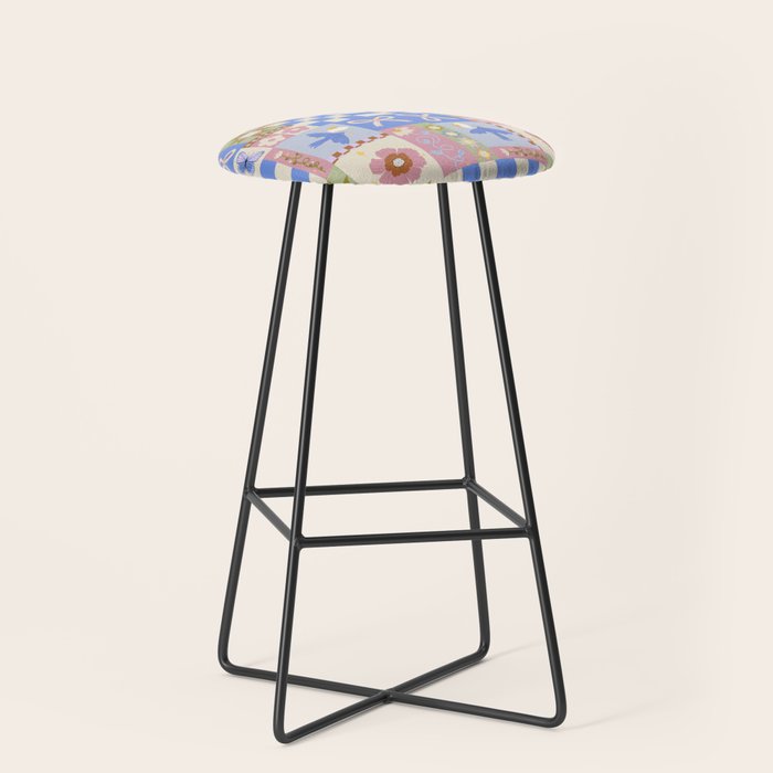 Whimsical Folk Garden Collage Stool Gallery Image 1