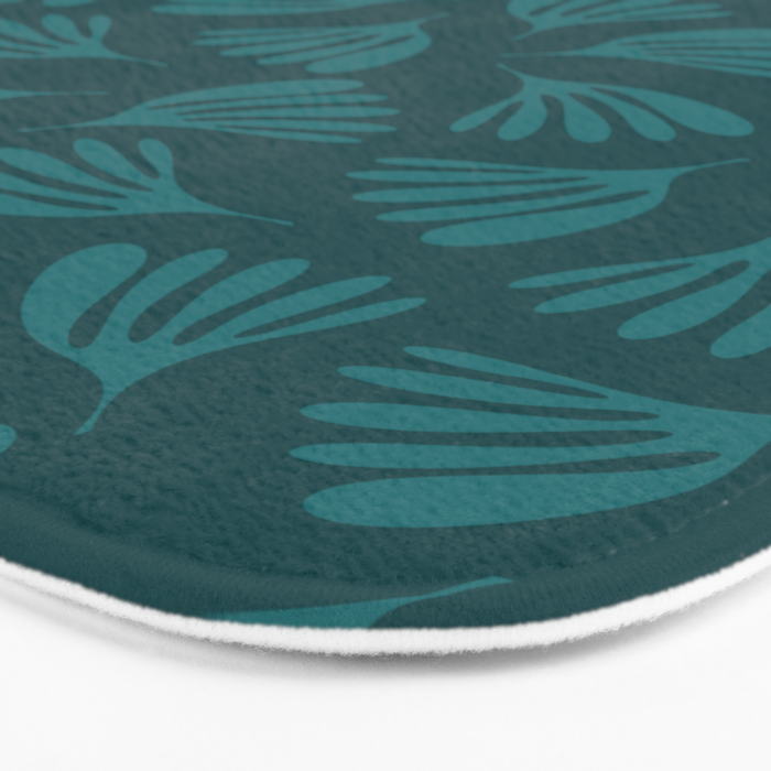 Green Teal Wispy Leaves Contemporary Abstract Botanical Pattern Bath Mat Gallery Image 3