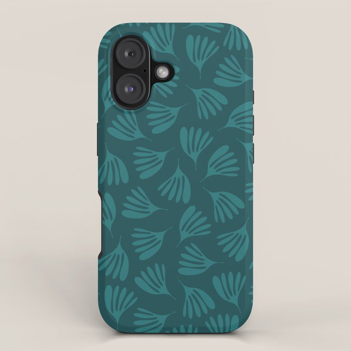 Green Teal Wispy Leaves Contemporary Abstract Botanical Pattern iPhone Case Gallery Image 1