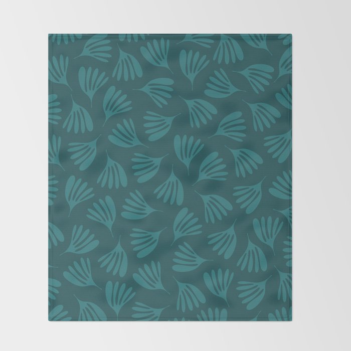 Green Teal Wispy Leaves Contemporary Abstract Botanical Pattern Throw Blanket Gallery Image 2