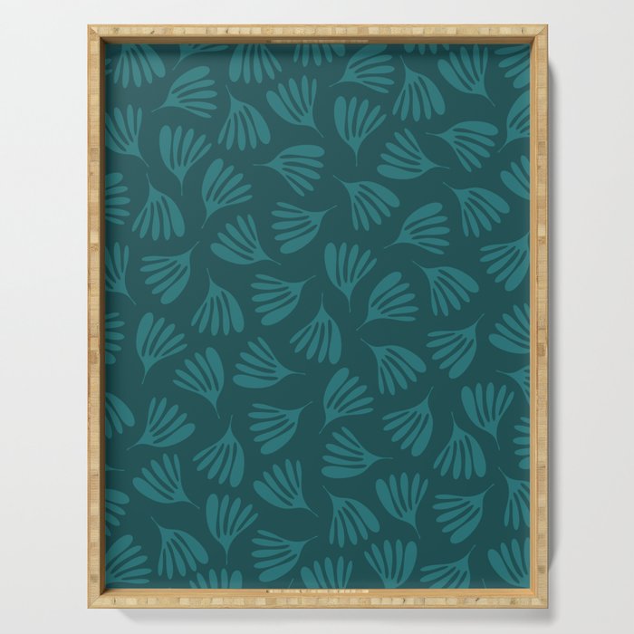 Green Teal Wispy Leaves Contemporary Abstract Botanical Pattern Serving Tray Gallery Image 1