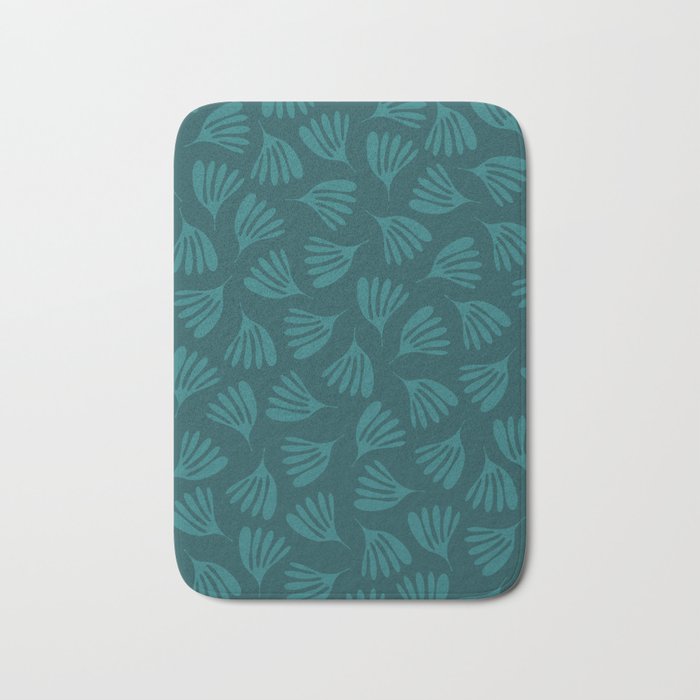 Green Teal Wispy Leaves Contemporary Abstract Botanical Pattern Bath Mat Gallery Image 1