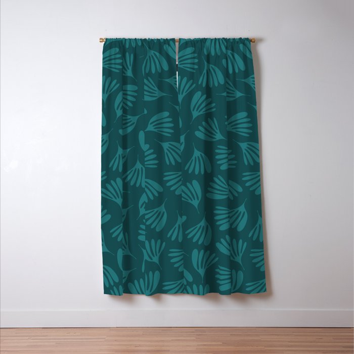 Green Teal Wispy Leaves Contemporary Abstract Botanical Pattern Window Curtain Gallery Image 3