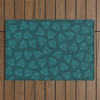 Green Teal Wispy Leaves Contemporary Abstract Botanical Pattern Outdoor Rug Gallery Image 1