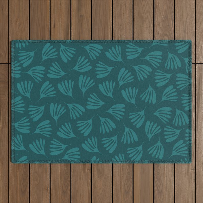 Green Teal Wispy Leaves Contemporary Abstract Botanical Pattern Outdoor Rug Gallery Image 1