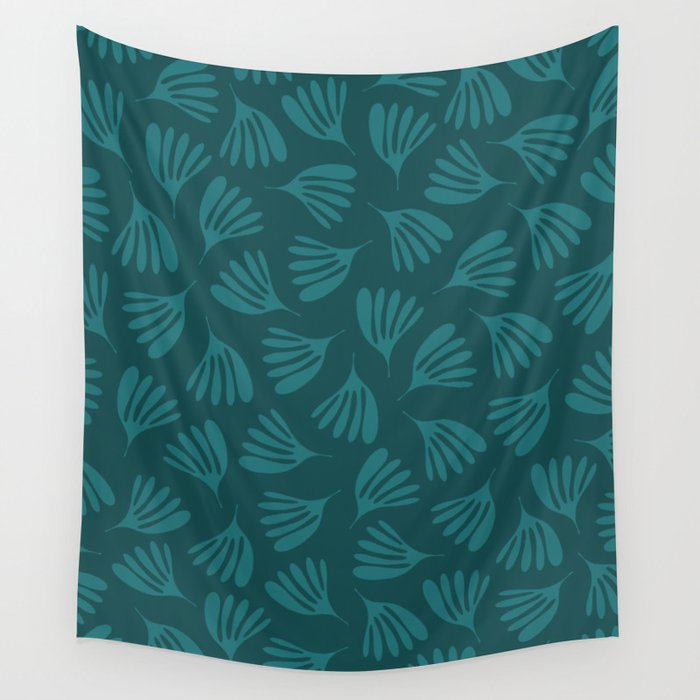 Green Teal Wispy Leaves Contemporary Abstract Botanical Pattern Wall Tapestry Gallery Image 4