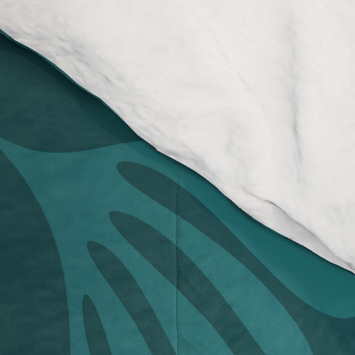 Green Teal Wispy Leaves Contemporary Abstract Botanical Pattern Comforter Gallery Image 4