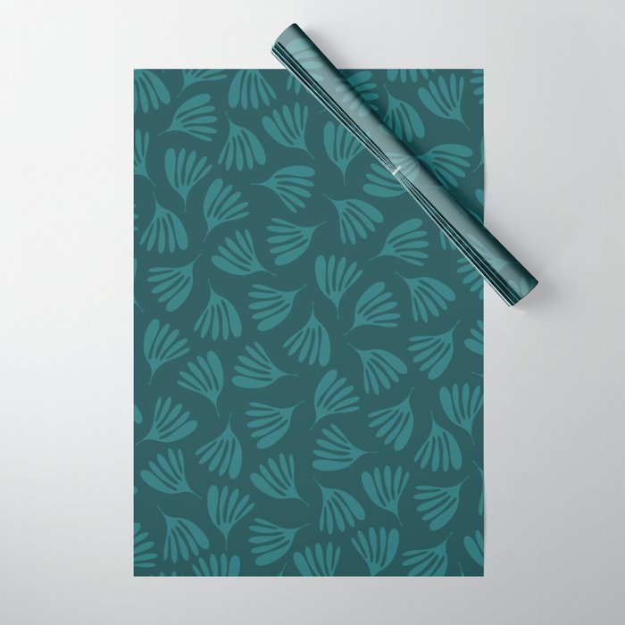 Green Teal Wispy Leaves Contemporary Abstract Botanical Pattern Wrapping Paper Gallery Image 1